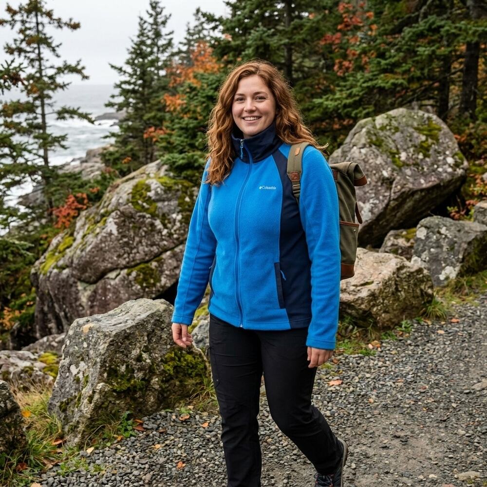 Columbia Fleece Jacket Womens Large Blue Full Zip Activewear Soft Outdoor Cabin